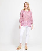 Memo Blouse Peasant Chiffon - Hot Pink Mosaic