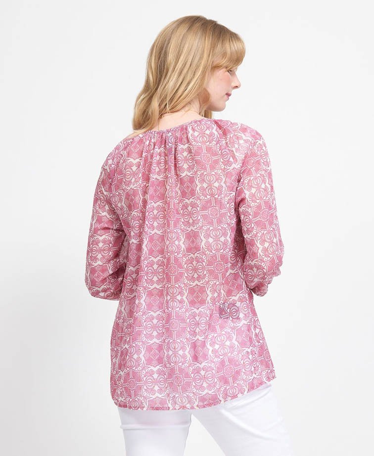Memo Blouse Peasant Chiffon - Hot Pink Mosaic