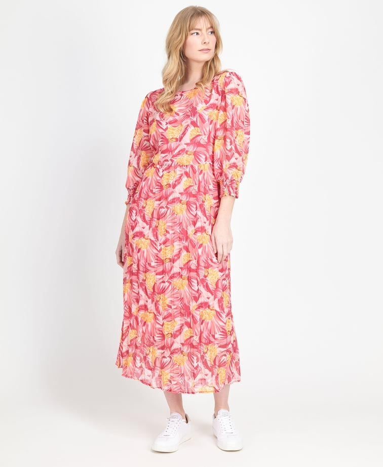 Memo Dress Midi Pleat Hem Chiffon - Fuchsia Fusion