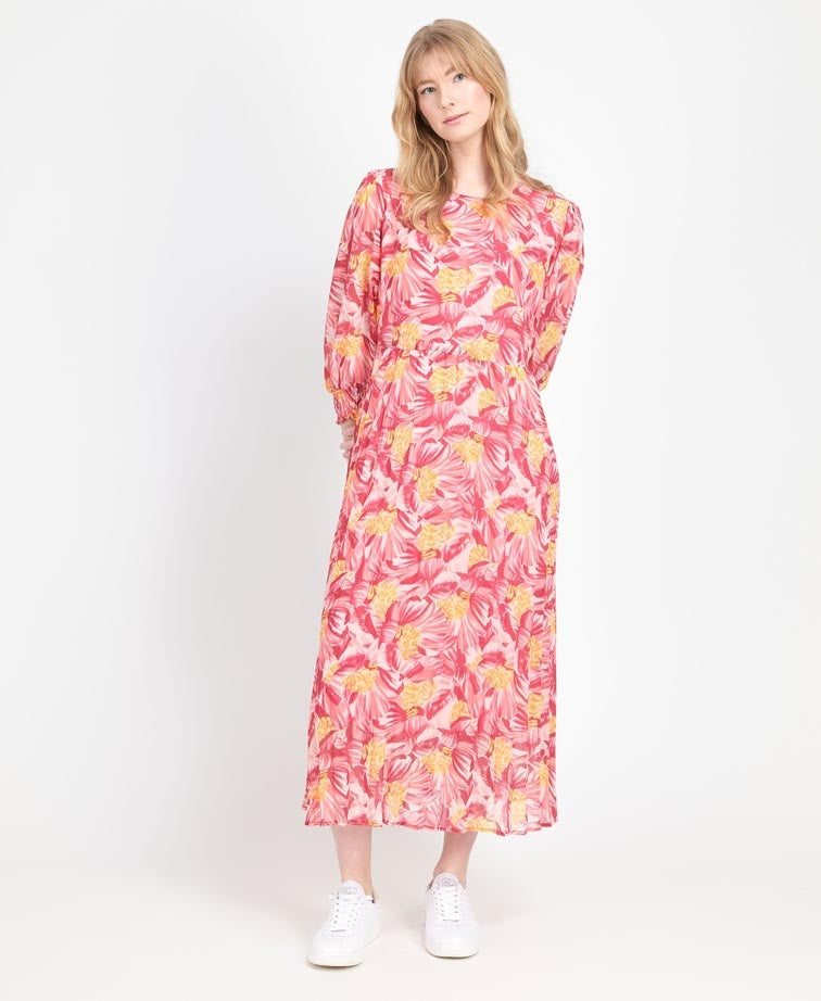 Memo Dress Midi Pleat Hem Chiffon - Fuchsia Fusion