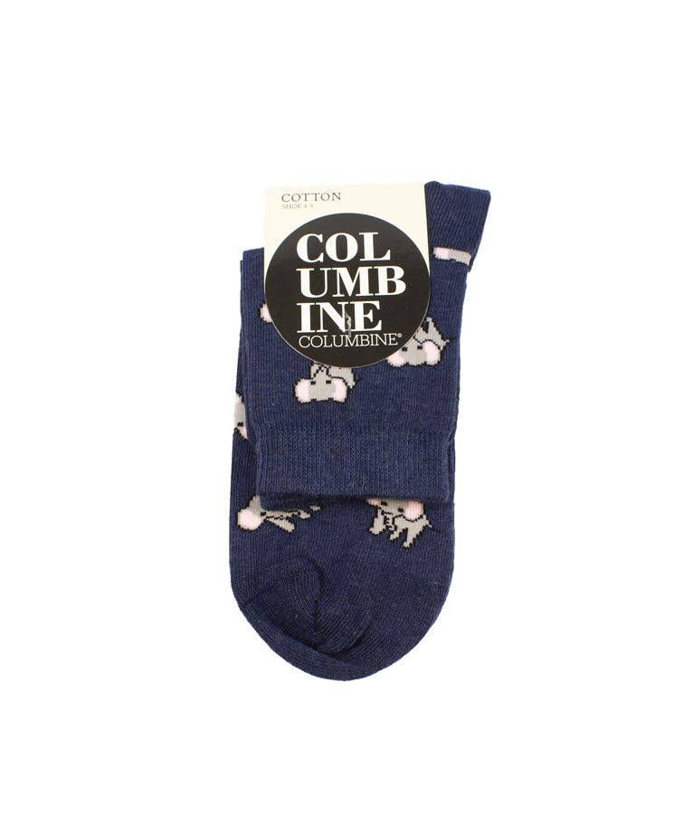 Columbine Cotton Elephants Crop - Navy Marle