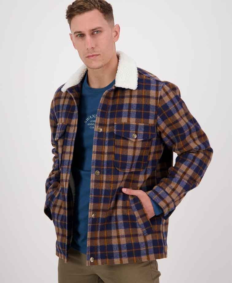 Swanndri Kaituna Sherpa Lined Jacket - Toffee Check