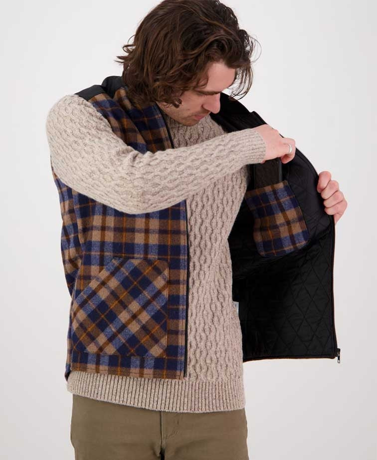 Swanndri West Melton Wool Vest - Toffee Check