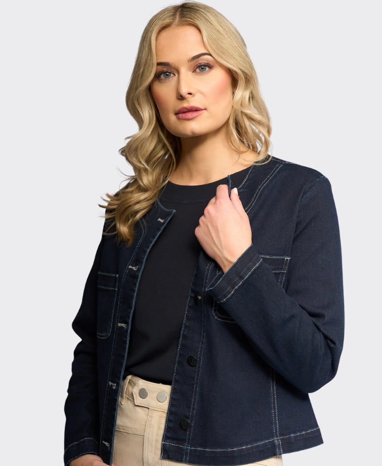 Vassalli Jacket Cable Collarless Denim