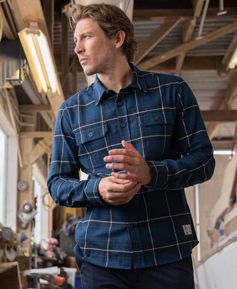 Line 7 Haul Brushed Cotton L/S Shirt - Navy Check