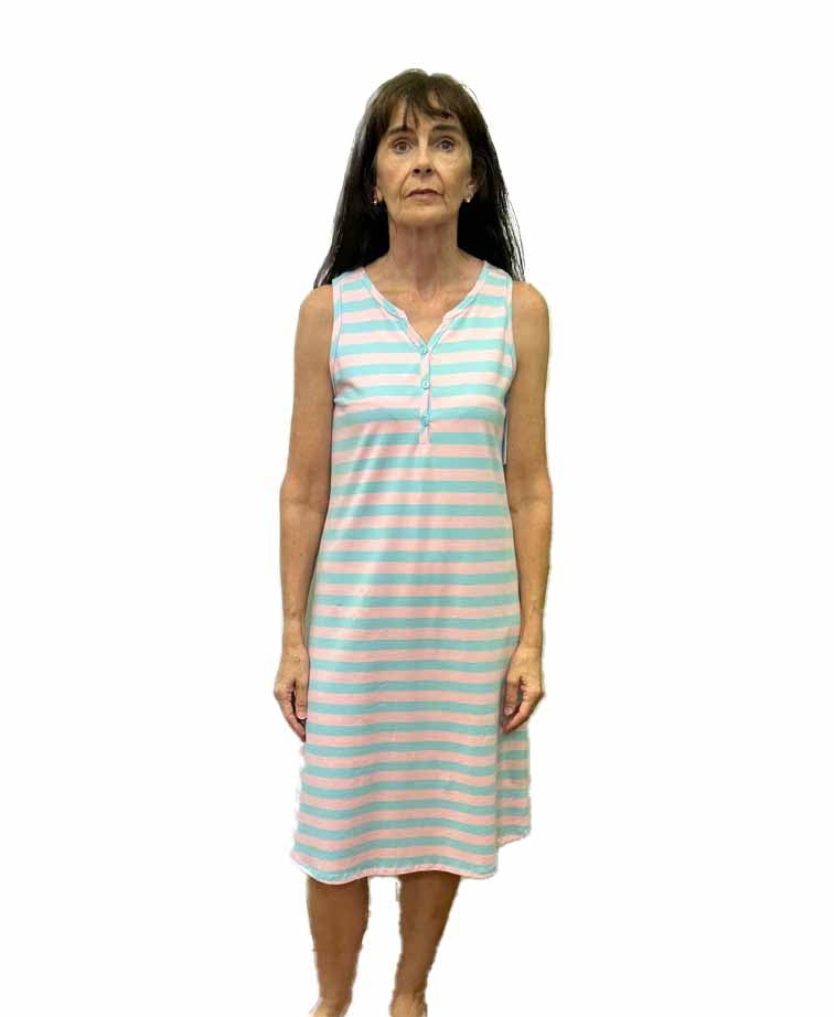 La Boutique Nite Sleeveless Button Stripe - Pink/Blue