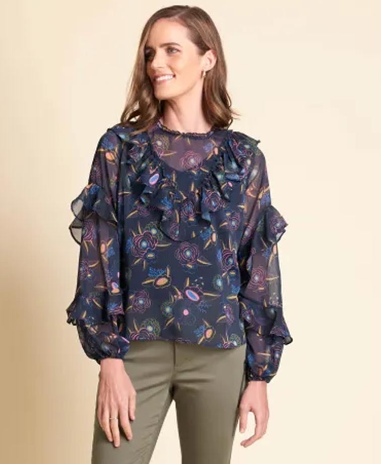 Memo Blouse Ruffles Chiffon - Fantasy Garden