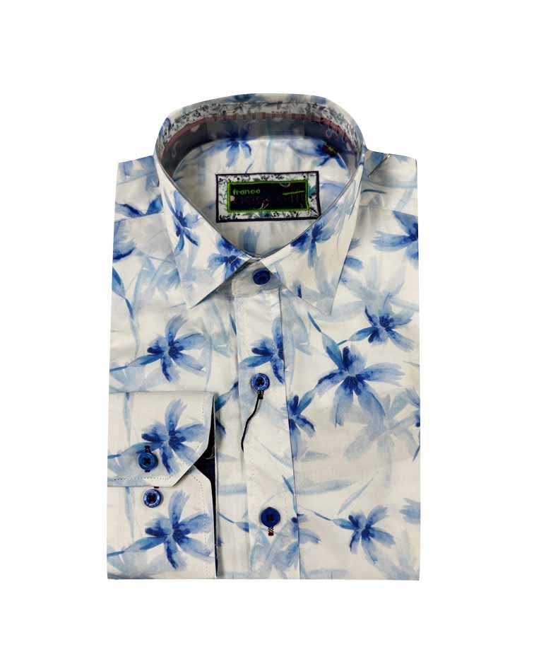Franco Negretti Shirt L/S Flower Print - Royal