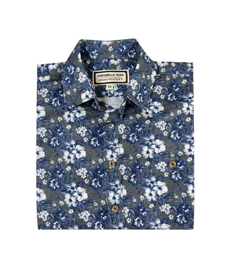 Portobello Rd Shirt L/S Hibiscus Print - Charcoal