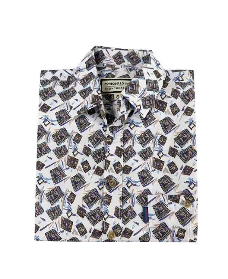 Portobello Rd Shirt L/S Square Print - Aqua