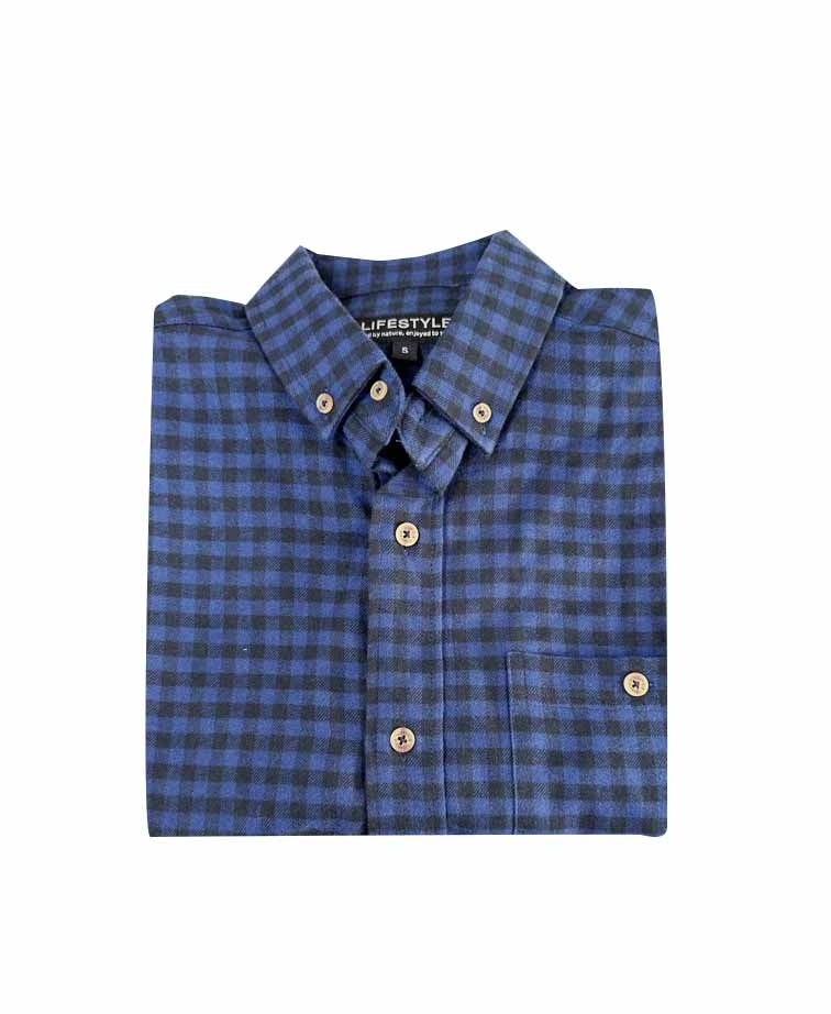 Lifestyle Shirt L/S Cotton/Wool Check - Navy