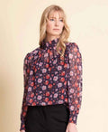 Memo Blouse Smocked Neck & Cuffs Chiffon - Nightfall Bloom