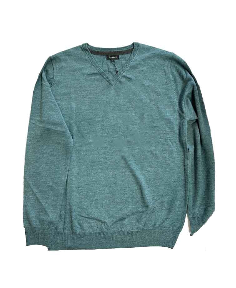 Berlin V-Neck Merino - Green Melange