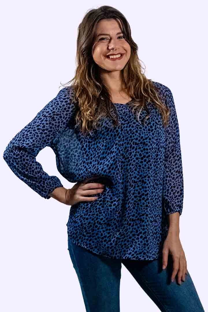 Memo Blouse Peasant Chiffon - Denim Fauna
