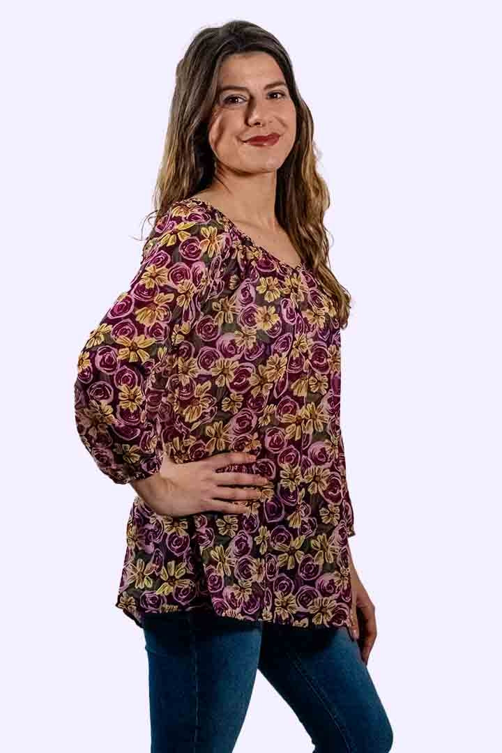 Memo Blouse Peasant Chiffon - Rose Delight