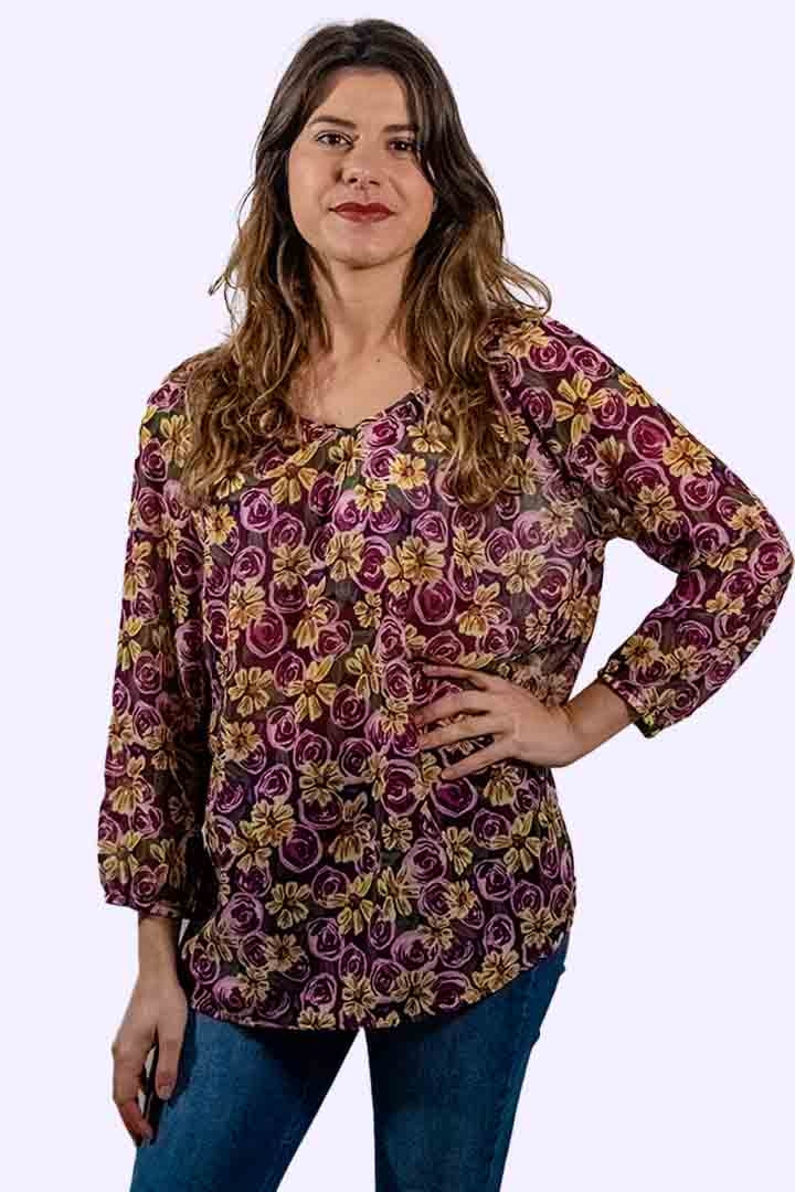 Memo Blouse Peasant Chiffon - Rose Delight