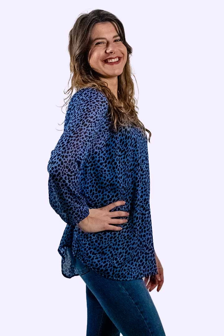 Memo Blouse Peasant Chiffon - Denim Fauna