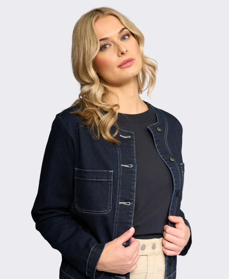 Vassalli Jacket Cable Collarless Denim