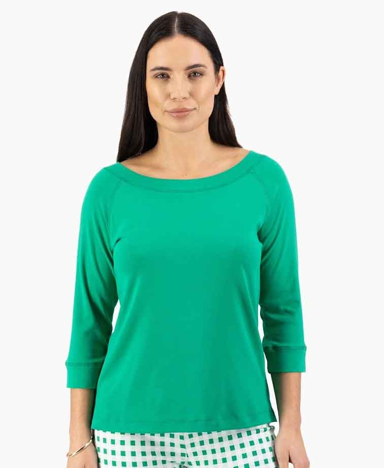Vassalli Top Boat Neck 3/4 Sleeve - Kelly Green