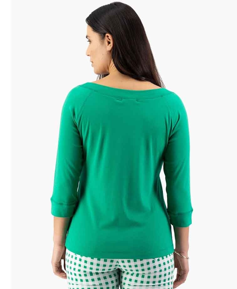 Vassalli Top Boat Neck 3/4 Sleeve - Kelly Green