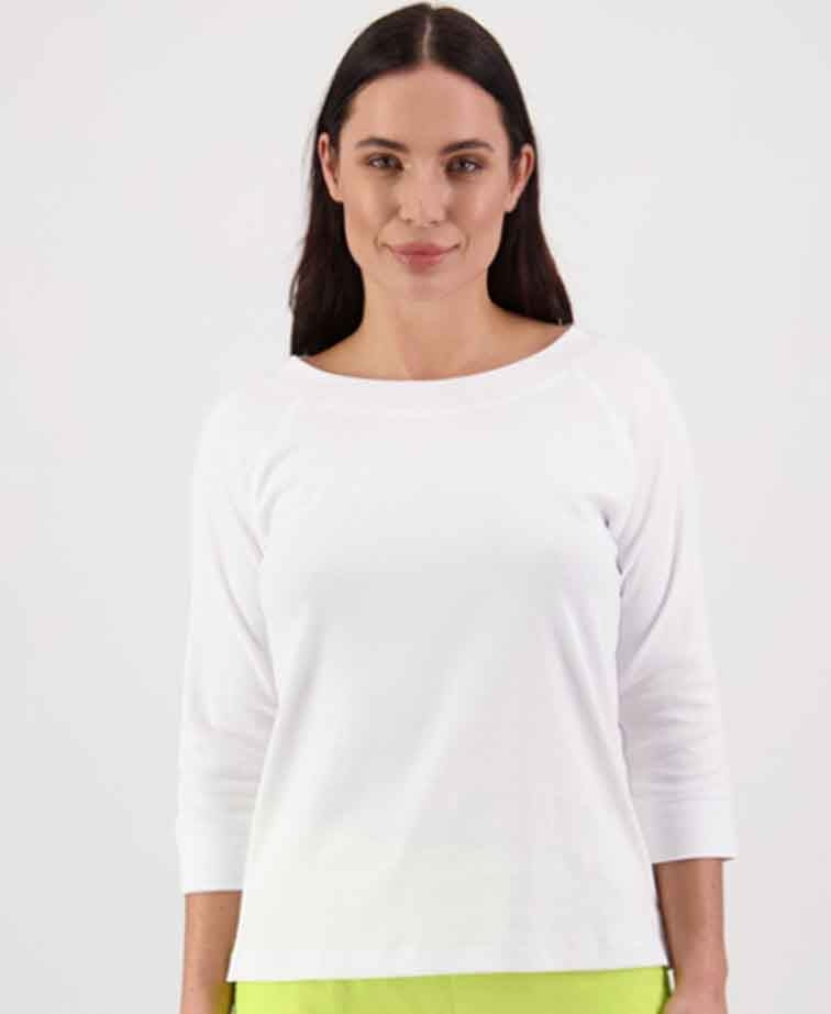 Vassalli Top Boat Neck 3/4 Sleeve - White