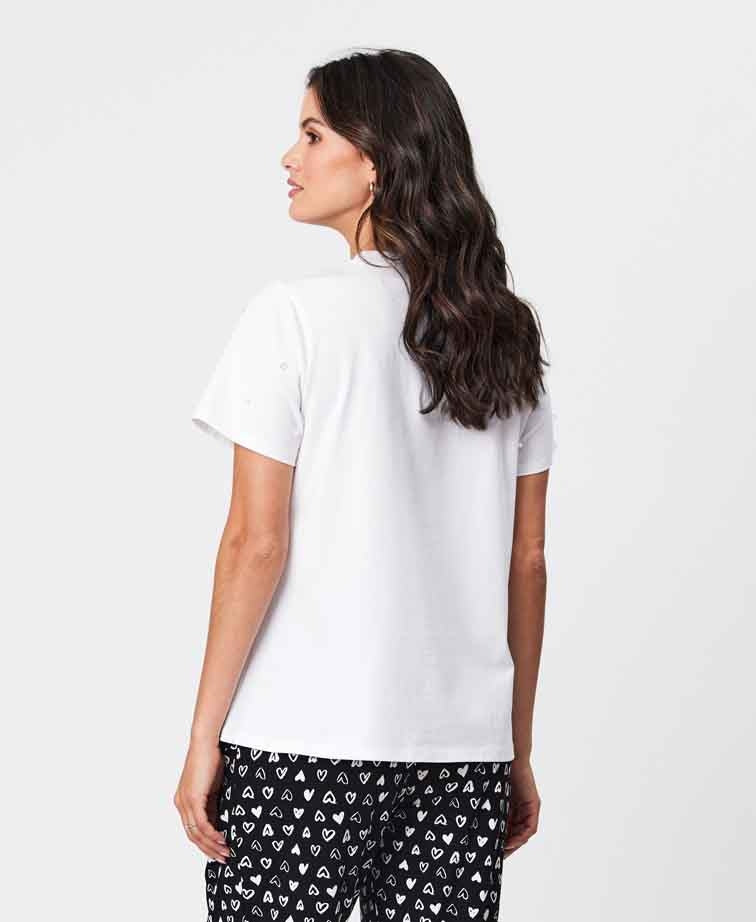 Classified Tee Heart Diamante - White