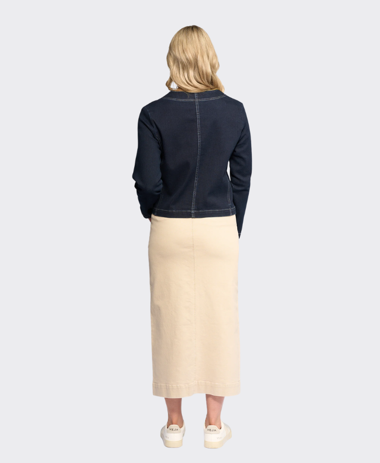 Vassalli Jacket Cable Collarless Denim