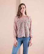 Memo Blouse Peasant V-Neck Chiffon - Blush Floral