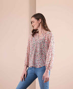 Memo Blouse Peasant V-Neck Chiffon - Blush Floral