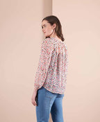 Memo Blouse Peasant V-Neck Chiffon - Blush Floral