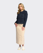 Vassalli Jacket Cable Collarless Denim