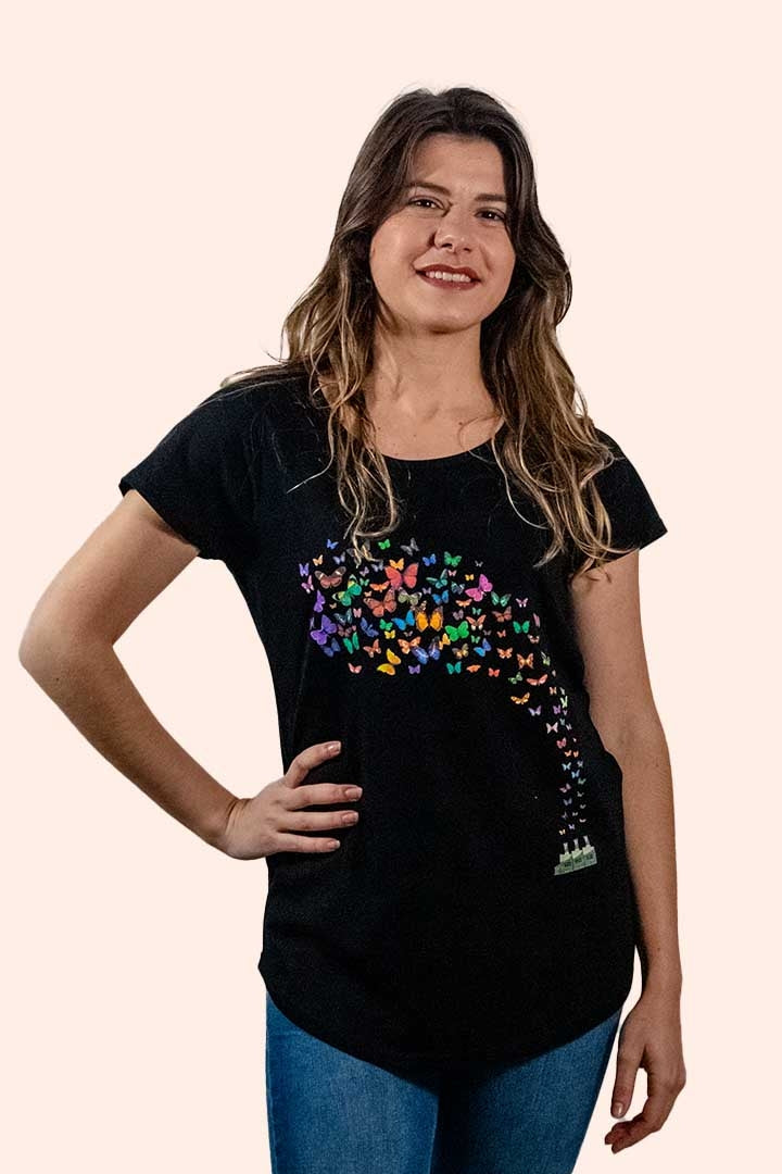 Isthatso Tee Womens Factory Butterflies - Black