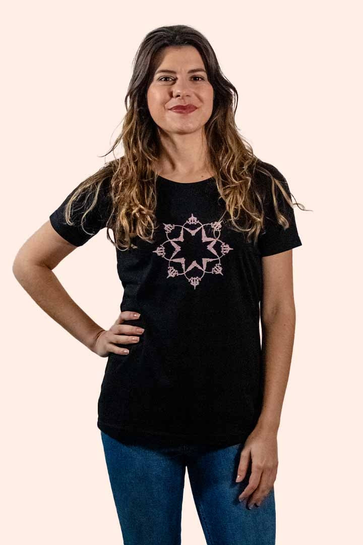 Devo Tees Ladies Villa Print Tee - Black