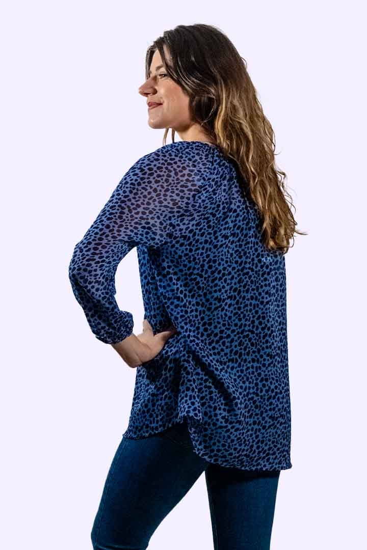 Memo Blouse Peasant Chiffon - Denim Fauna