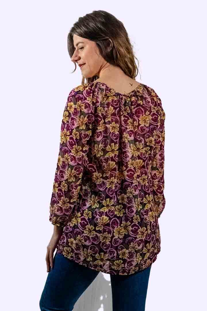 Memo Blouse Peasant Chiffon - Rose Delight