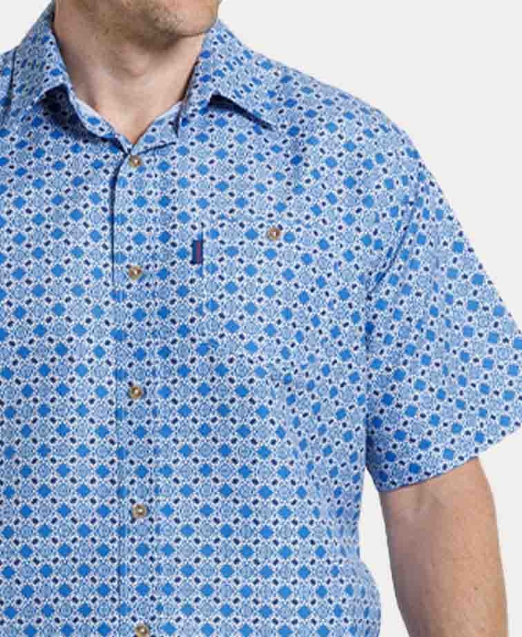 Portobello Rd Shirt S/S Diamond Print - Blue