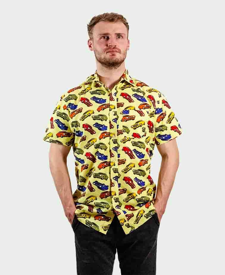 Michel Rouen Shirt S/S Cotton Cars Print - Yellow