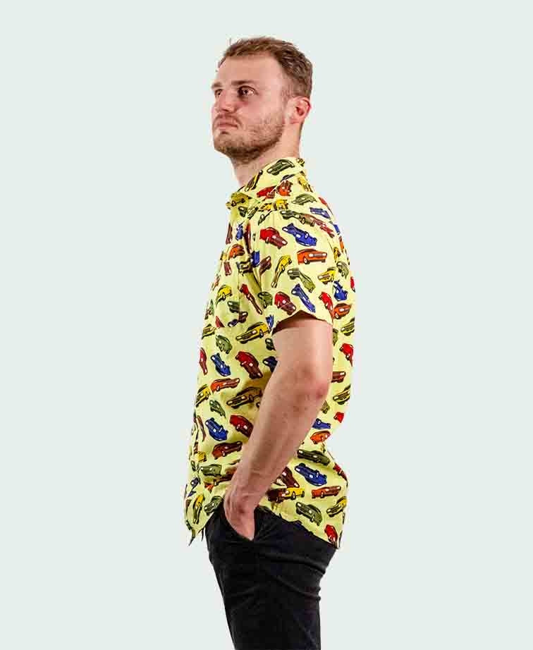 Michel Rouen Shirt S/S Cotton Cars Print - Yellow