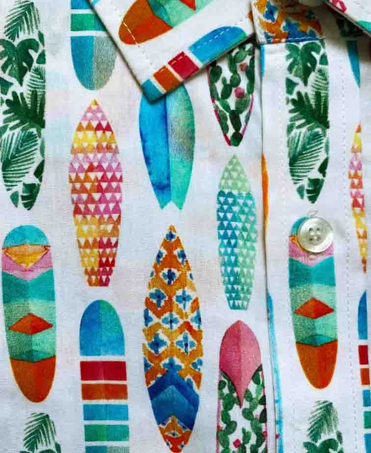 Michel Rouen Shirt S/S Cotton Surfboard Print - White