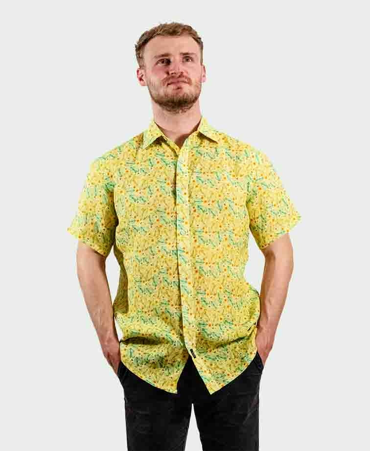 Michel Rouen Shirt S/S Linen Flower Print - Print