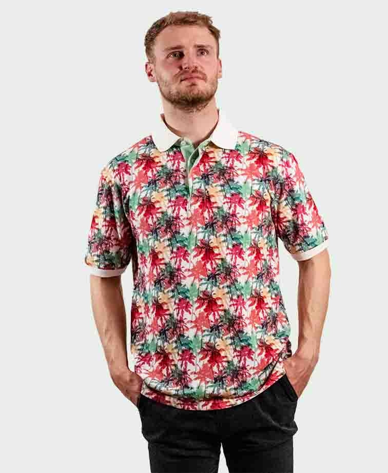 Michel Rouen Polo Palm Print - Cream