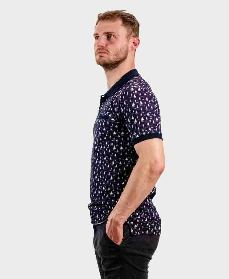 T&R Polo S/S Boat Print - Navy