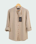 Mechmoto Shirt L/S Linen Mandarin Collar - Oatmeal