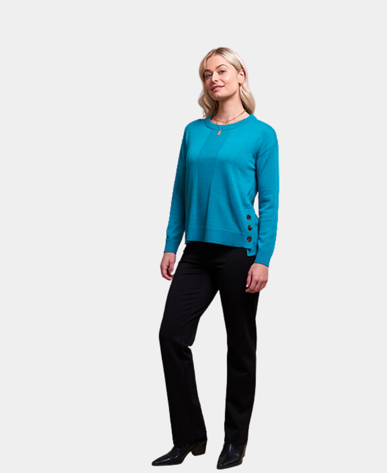 Memo Jumper Side Split Detail Button Hem - Turquoise