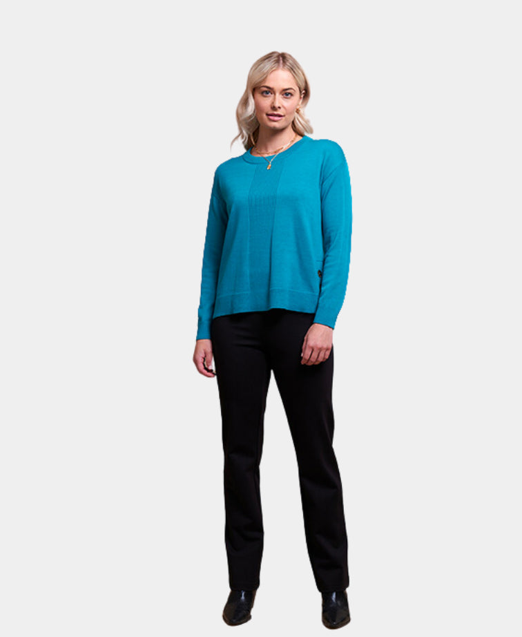Memo Jumper Side Split Detail Button Hem - Turquoise