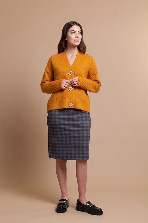 Esplanade Skirt Pencil Ponti - Navy Plaid