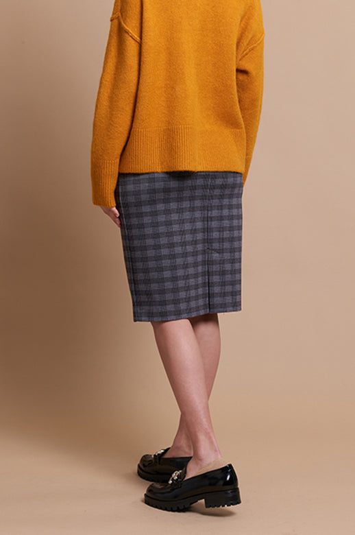 Esplanade Skirt Pencil Ponti - Navy Plaid
