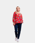 Foil Top Gather Hem Floral Viscose - Fire Floral