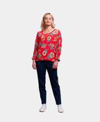 Foil Top Gather Hem Floral Viscose - Fire Floral
