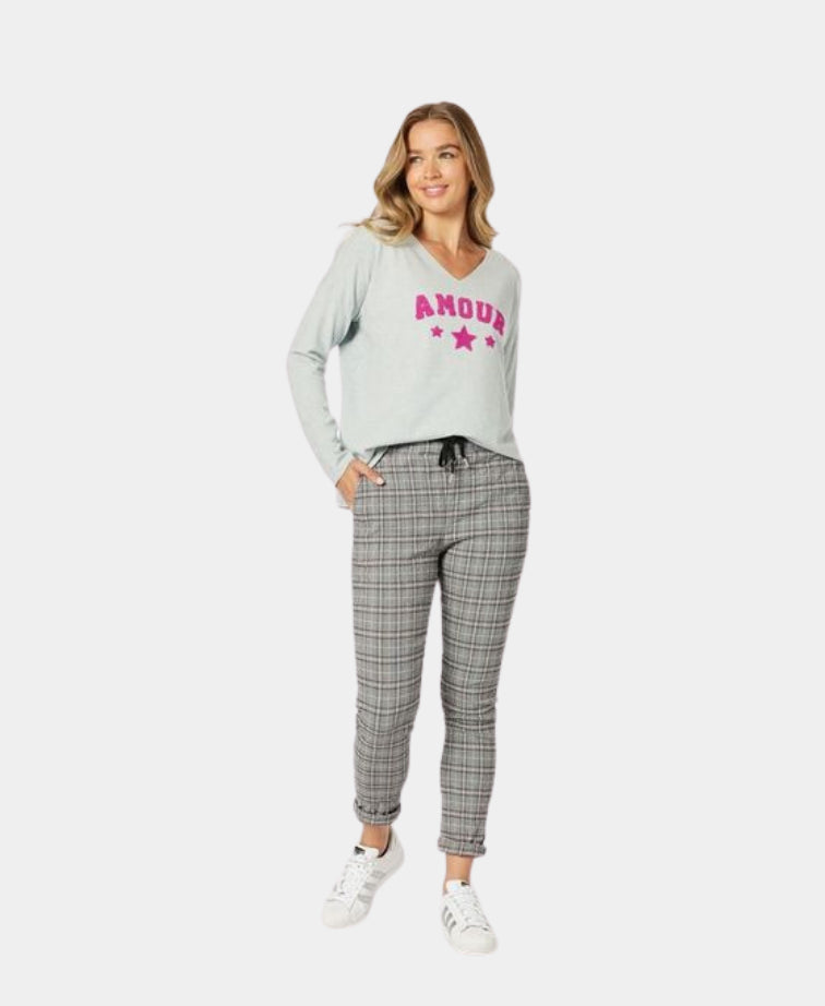 Threadz Pant Crystal Check Jogger - Silver